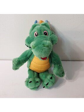 Vtg 1998 Liberty Toy Green Dragon Pink Eyes Blue Horns Stuffed Plush Toy